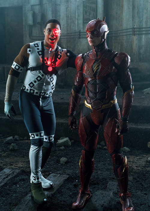 Ray Fisher and Ezra Miller on the set of “Justice League”