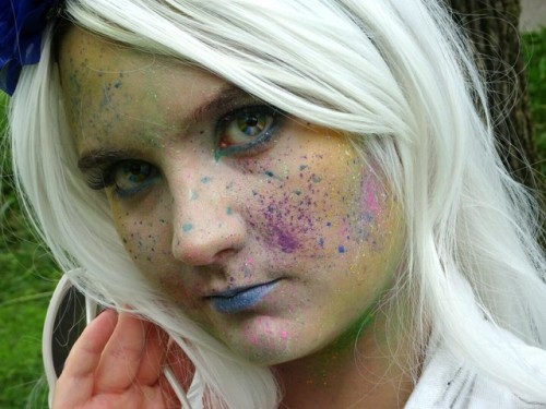Splatter makeup look using water activated paint.