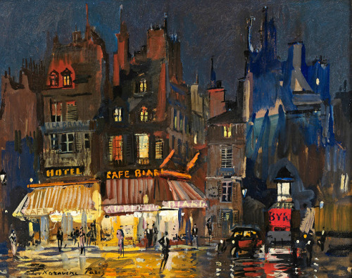 forevernoon - Konstantin Korovin Paris by night on Rue Lepic, in...