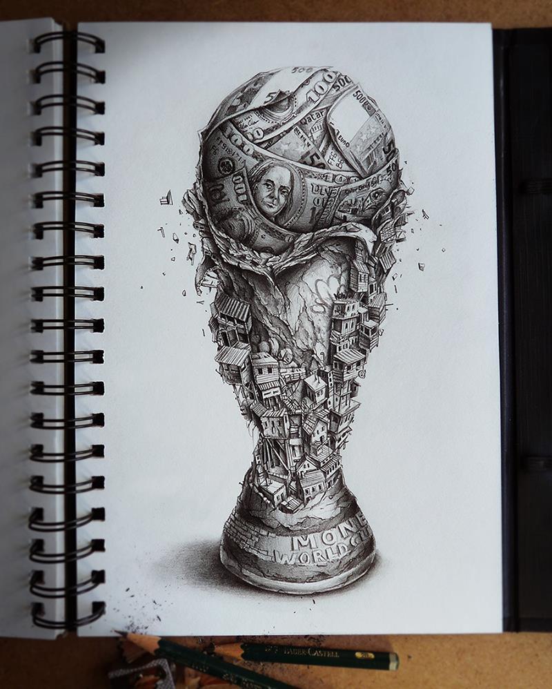 The Cost of the Cup, by PEZ Addressing the current emotions surrounding the World Cup in Brazil, the sketchbook of French artist PEZ captures the heart of the issues at hand.
[[MORE]]
Depicting the opinions of many Brazilians who consider the cost of...