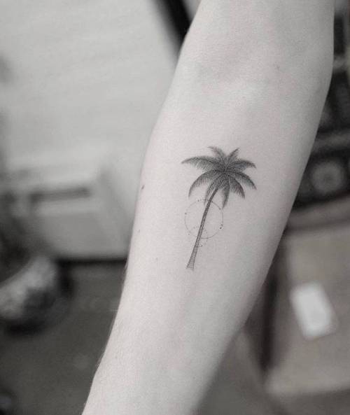 By Dr. Woo, done at Hideaway at Suite X, Los Angeles.... tree;small;doctor woo;single needle;tiny;palm tree;ifttt;little;nature;inner forearm