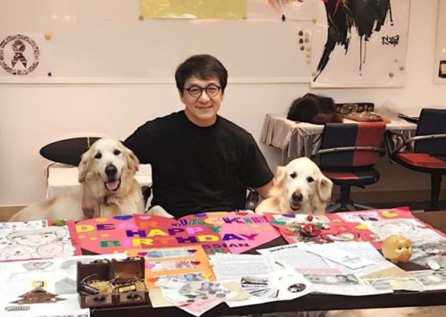babyanimalgifs:these pics of Jackie Chan and his dogs JJ and...