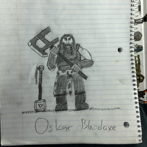 My current 5e characters. Oskar Bloodaxe, the pothead berserker....
