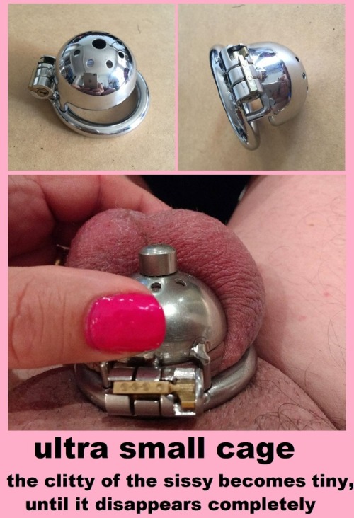 slavesissymaid:ultra small cage. the clitty of the sissy becomes...