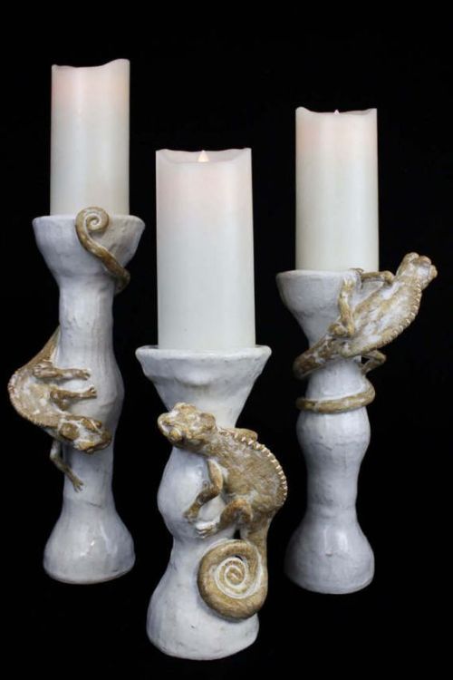 treasures-and-beauty - Ceramic chameleon Candlestick(s) by...