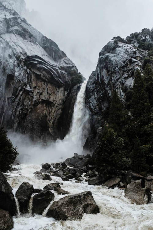 vxpo - Stormy Lower Yosemite Falls by Tanner Wendell Stewart |...