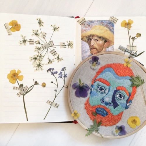 blossomalida:My finished embroidery + pressed flowers