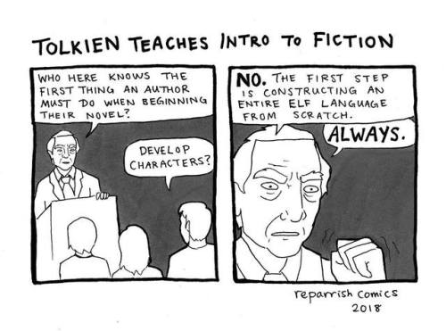 fieldbears - aromantic-eight - [id - Comic titled ‘Tolkien teaches...
