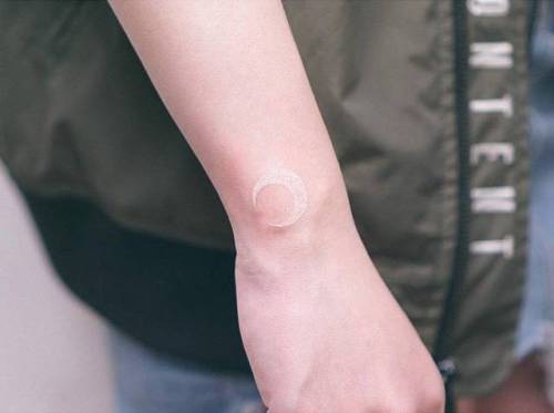 By Happy Tattooer, done at Reindeer Tattoo Studio, Seoul.... small;astronomy;micro;tiny;white;ifttt;little;wrist;crescent moon;happytattooer;moon