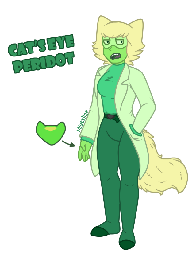 On last week I was talking to a friend about Catdot, I had a sketch but she had no personality… So my friend suggested that she could be similar to Rick… Species: Gem Gem type: Cat’s Eye Peridot/...