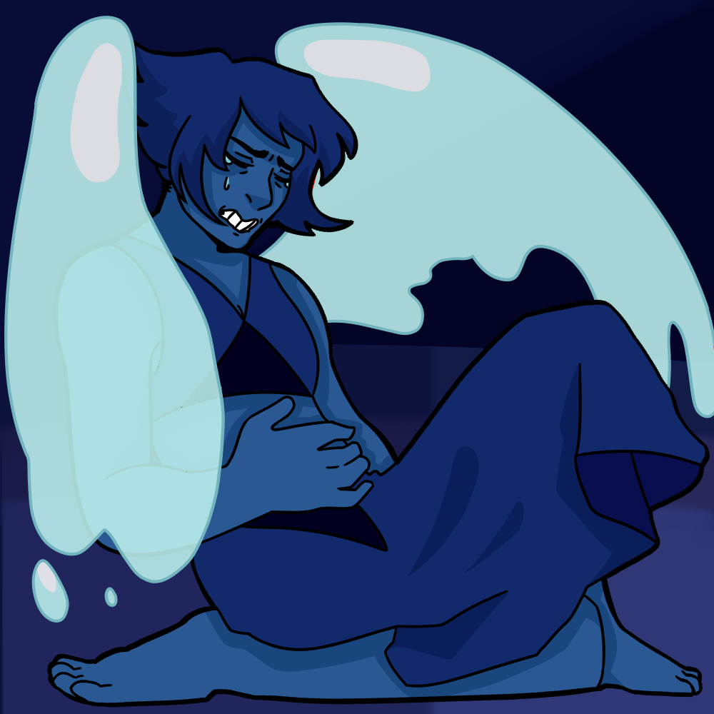 “What would Peridot say?”Idk Lapis, “I miss you” probably. Sad gay lapidot collab with my GF Raylir! Check out their stuff they’re really, really talented!