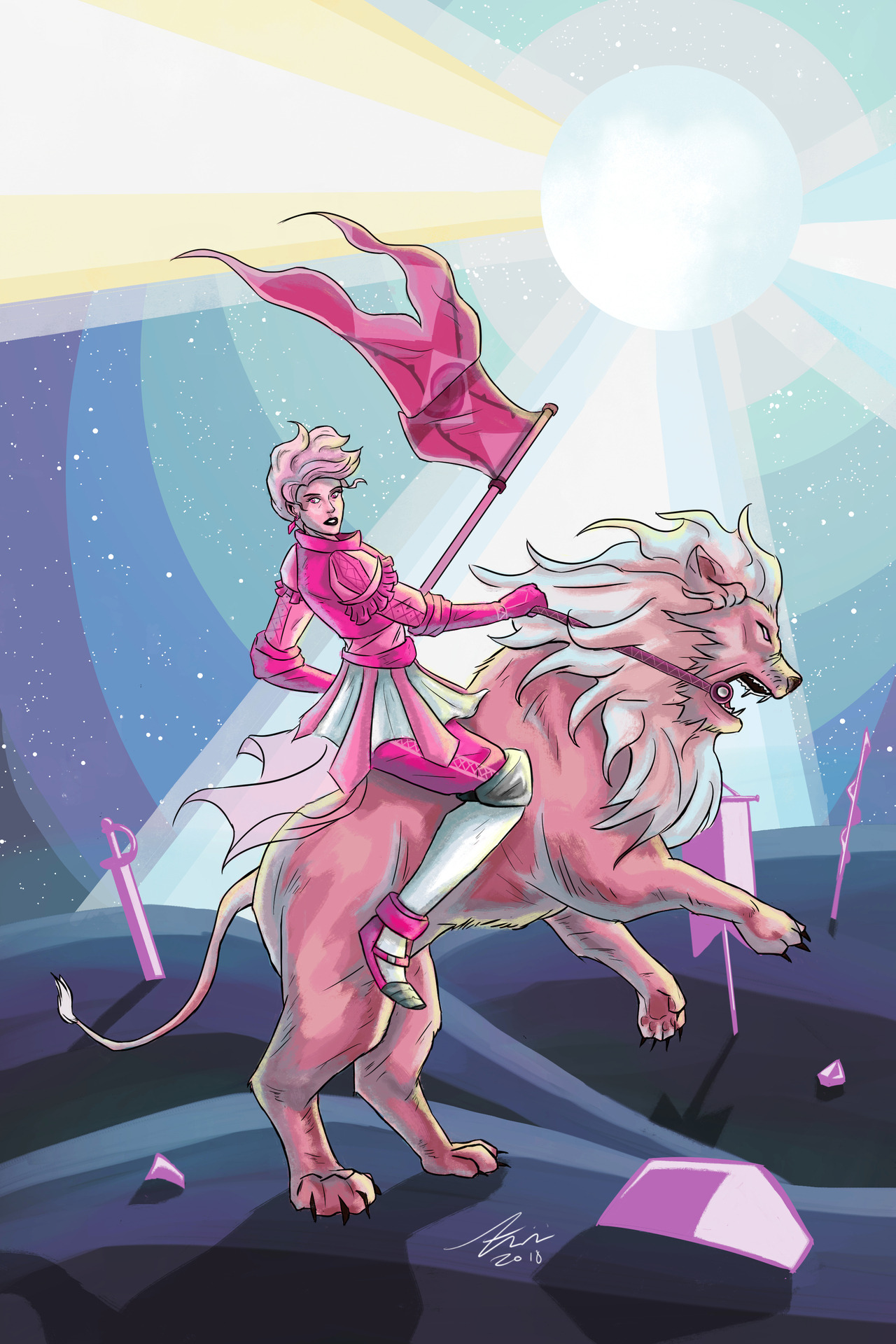 “Screw you homeworld, I’m going to start a rebellion! And I’m taking the lion with me!” - Pink Diamond, probably EDIT: Updated lineart slightly