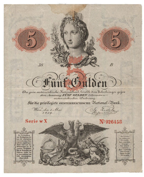 the evolution of the 5 gulden banknote (banknotes from 1796,...
