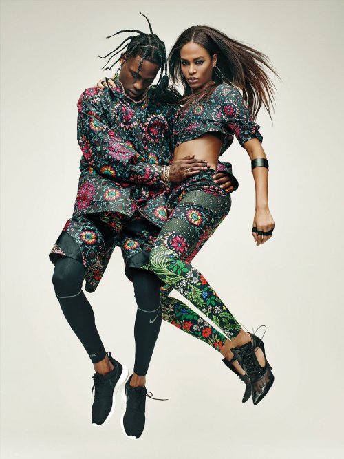 Travis Scott and Joan Smalls in NikeLab x RT for the April 2016...