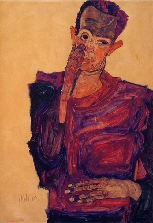 expressionism-art - Self Portrait with Hand to Cheek, 1910, Egon...
