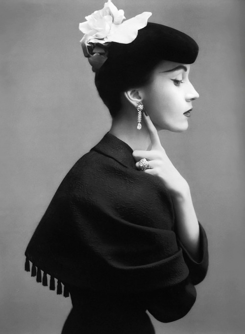 wehadfacesthen - Dovima in a Balenciaga dress and hat...