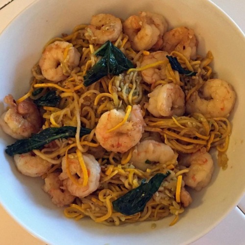 Shrimp and Basil Asian style using Yellow Summer Squash Noodles....
