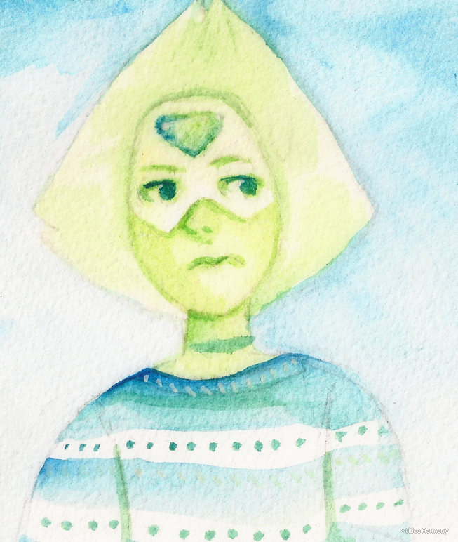 This is a pretty old watercolor drawing that I want to redraw ;w; It’s the space Green dorito in a random sweater. … k bye