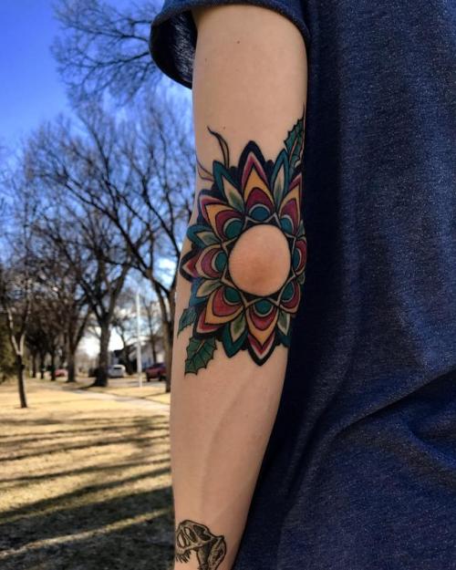 kooltattoos - My traditional mandala flower elbow tattoo done by...