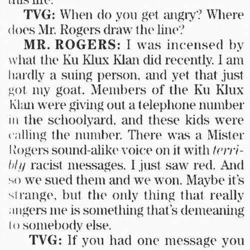 femininefreak - Mr. Rogers once sued the Klan.