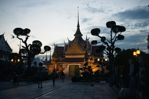 Grounds of Wat Arun (The Temple of Dawn) at twilight