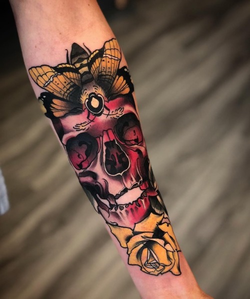 Lukas Adams moth;rose;@Lukas.Adams;tattooist;artist;tattooing;Lukas Adams;flash;skull