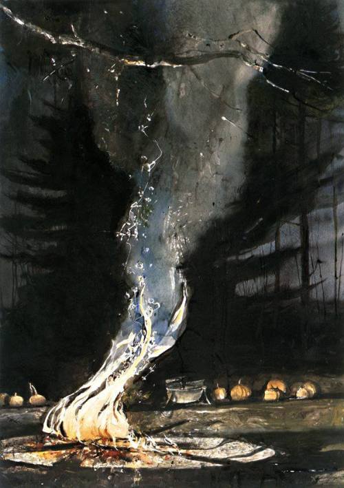 forevernoon - Andrew Wyeth - Bonfire 1993 watercolor
