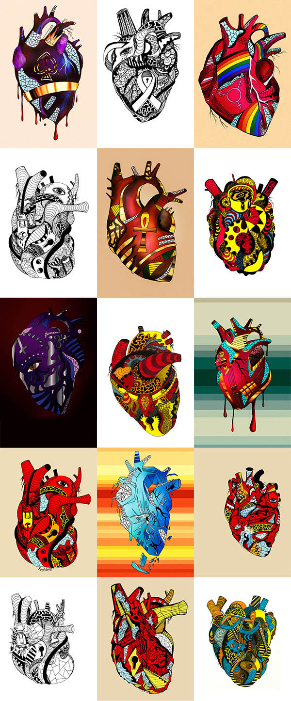 Human heart drawing series by artist and digital illustrator Kenal Louis.