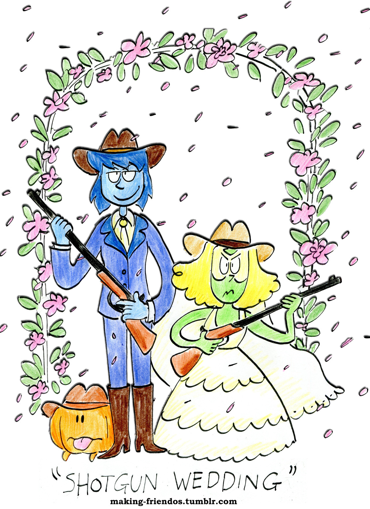 @moonstone-coral suggested a Lapidot redneck wedding. The last wedding they went to was a little traumatic, so there’s no way they’re going in unprepared.