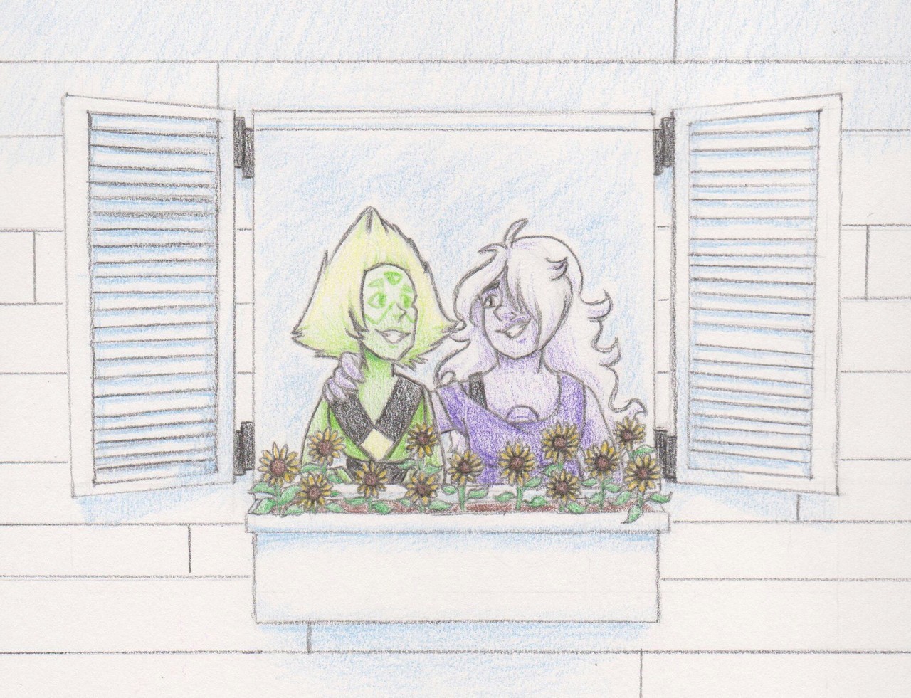 Amethyst and Peridot built a sunflower window garden! 💚💜 Made for a bud for White Day C: