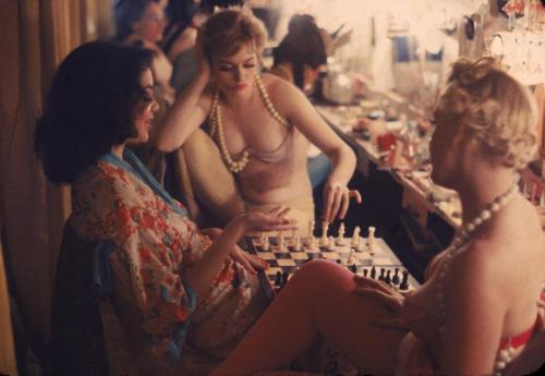 vintageeveryday - Showgirls playing chess backstage at the Latin...