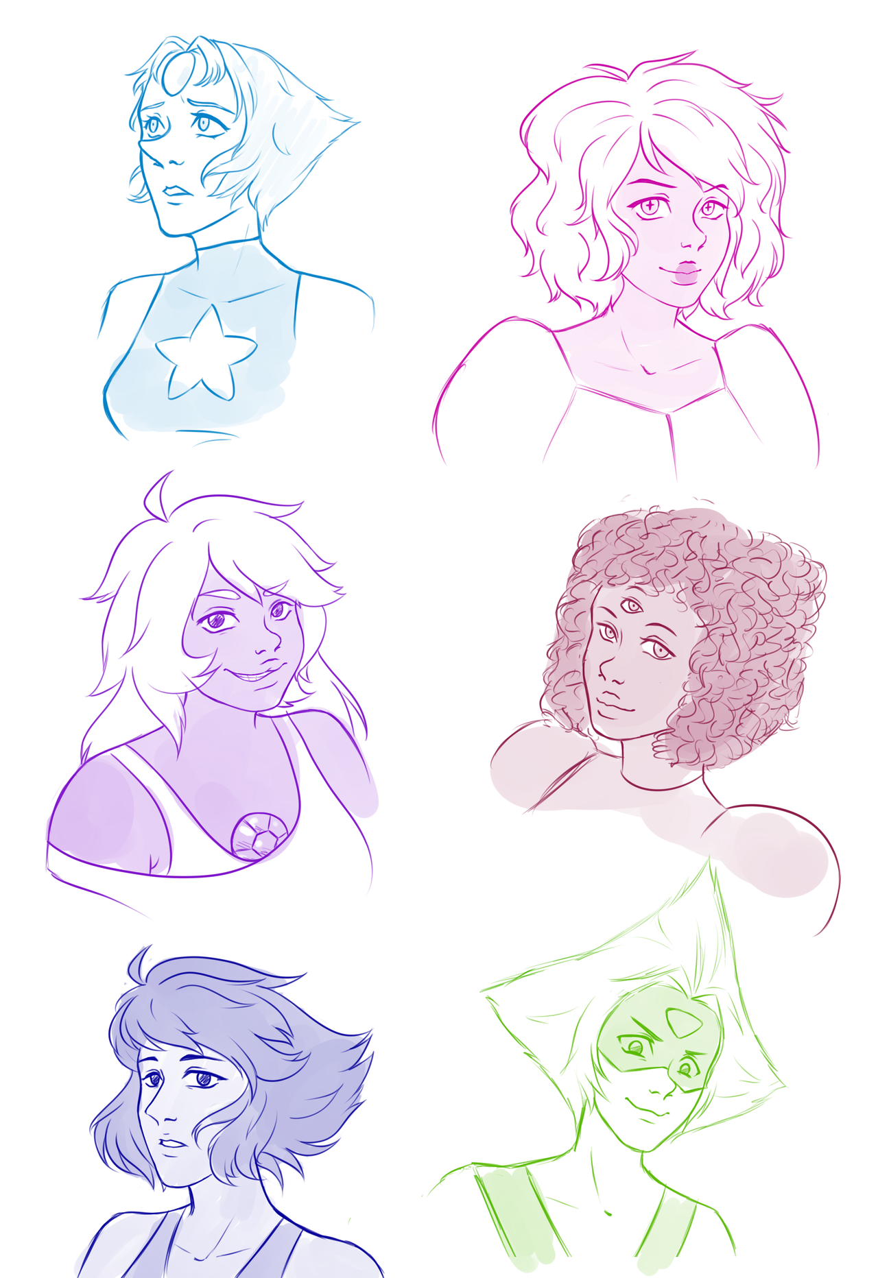I tried to draw some Steven Universe head sketches and I found it was great to draw characters who are of different morphology and ethnicity °u°