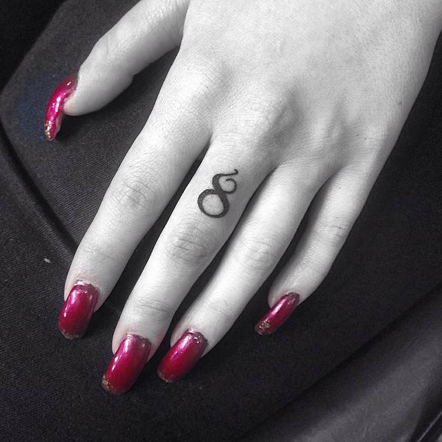 Little Tattoos — Number 8 tattoo on the middle finger 