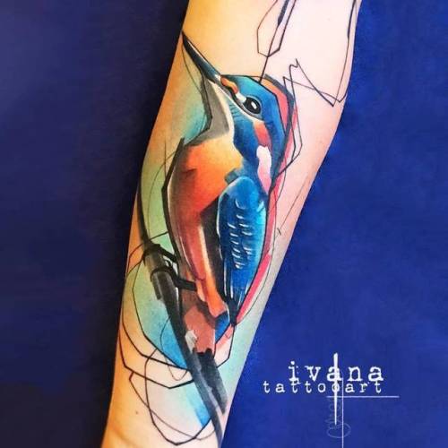 By Ivana Belakova, done in Los Angeles. http://ttoo.co/p/22854 kingfisher;big;animal;watercolor;bird;facebook;twitter;ivanabelakova;inner forearm
