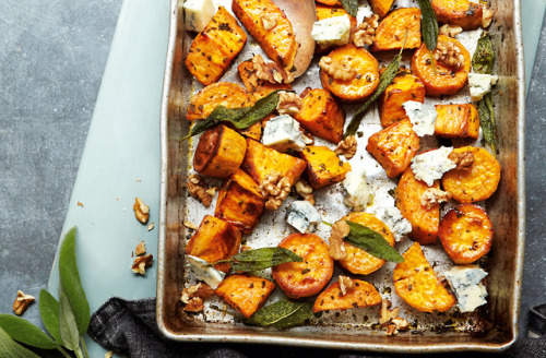 Roasted sweet potato with blue cheese, walnuts and sage
