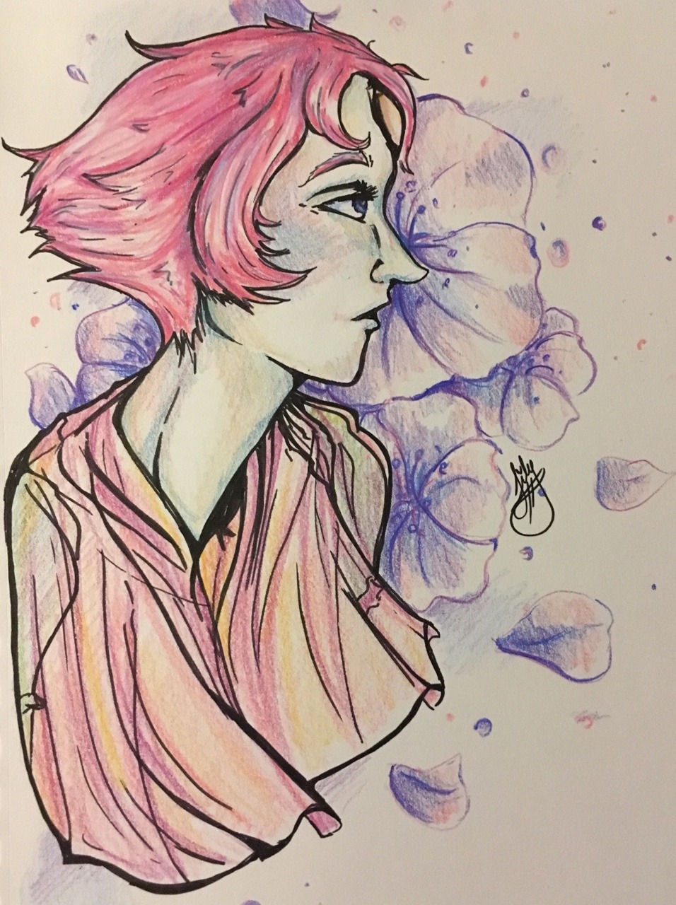 Pearl in colored pencil and ink. It’s been a while since I did something traditional. ☺️