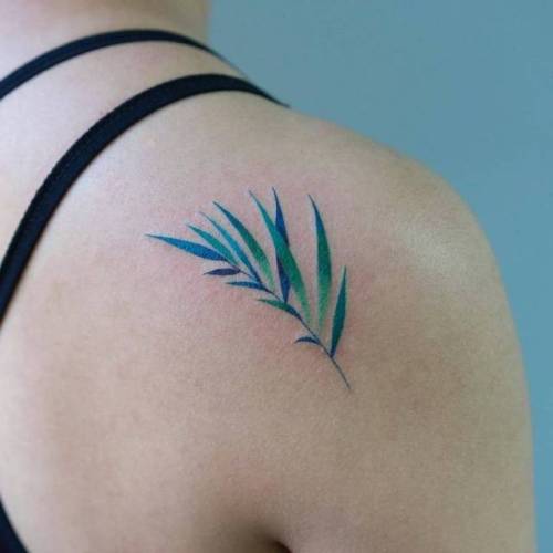 Tattoo tagged with: small, palm leaf, leaf, tiny, ifttt, little, zihee,  nature, shoulder blade, illustrative 