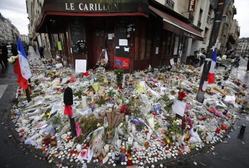 Flowers and candles are placed at the Restaurant Le Carillon in...
