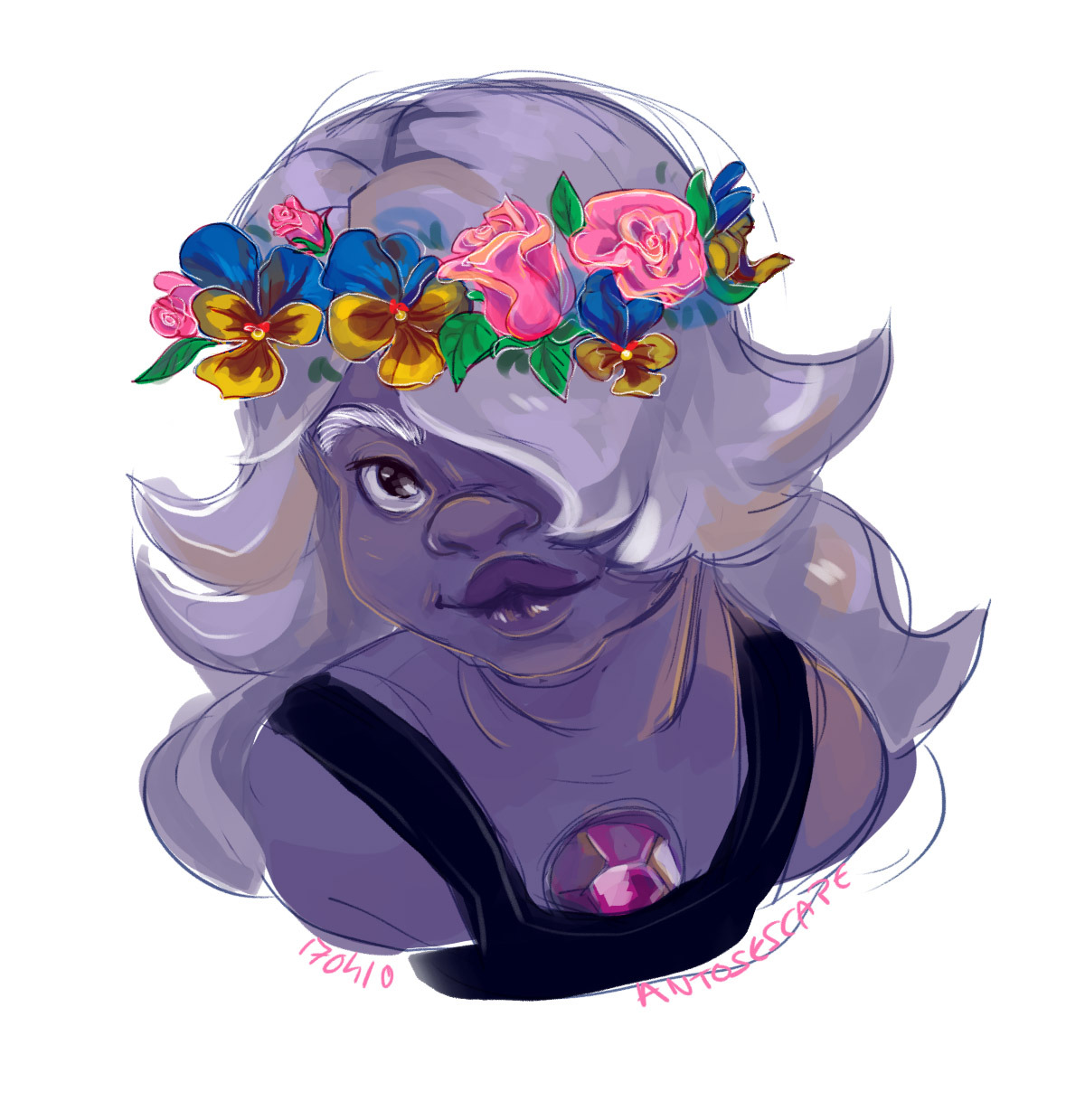another flower crown portrait Amethyst this time. pansies and pink roses check my blog for Pearl Garnet is next flower crown commissions are now 25$(5$ off)...