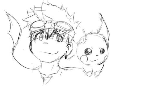 drunken sketches. My pokemon trainer and his raichu