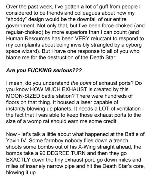 webofstarwars - dorkly - An Open Letter From a Death Star...