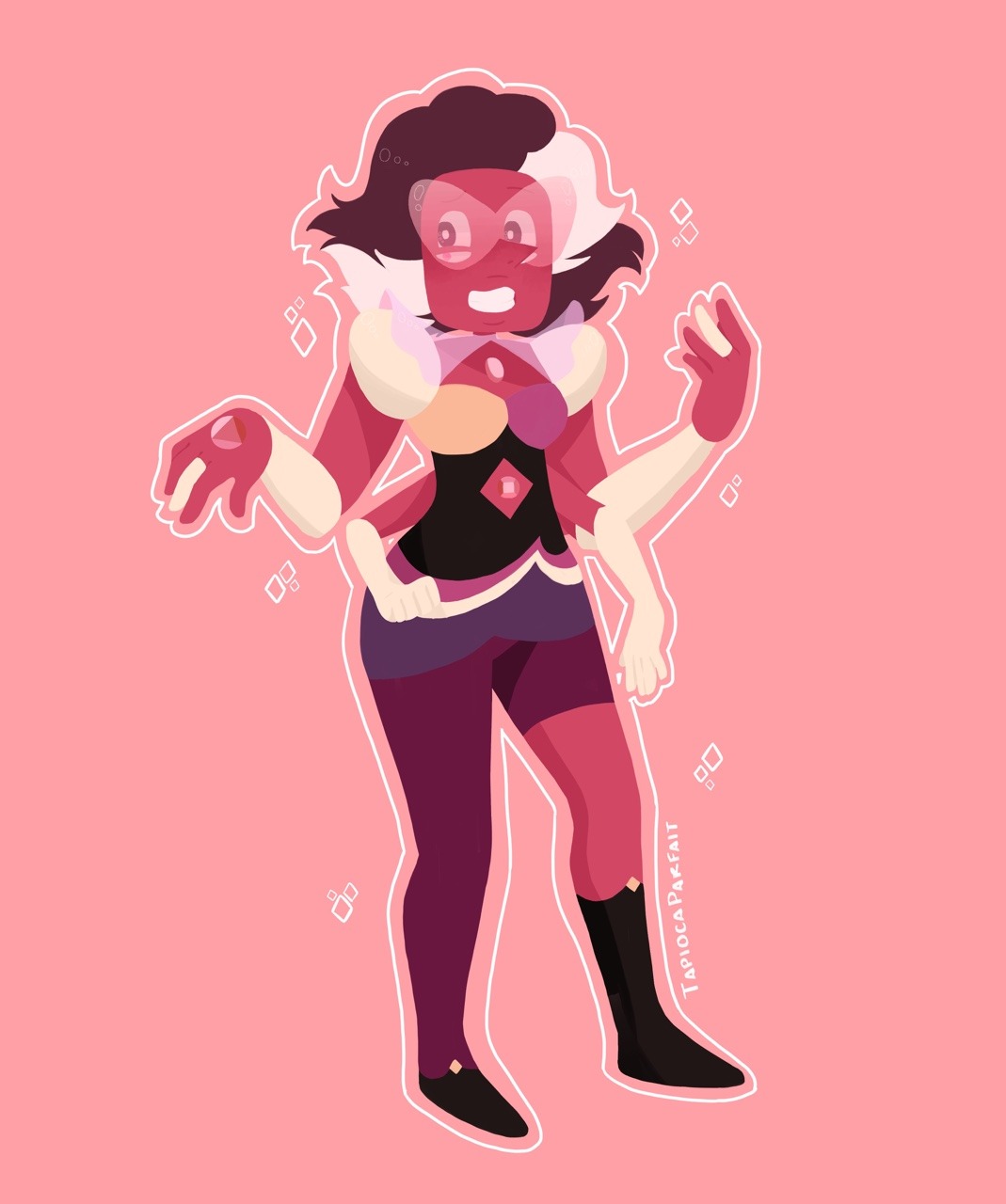 what if padparadscha and rhodonite fused into sardonyx? hmm, just a little fan design~