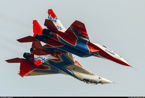 planesawesome - Two MiG-29UB from aerobatic team Strizhi...