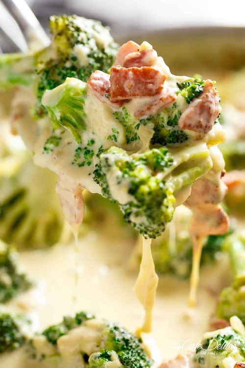 foodffs:creamy garlic parmesan broccoli & baconReally nice...