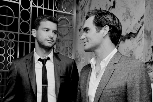dominicsthiem - Grigor Dimitrov and Roger Federer during the...