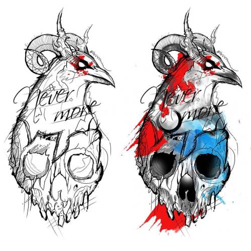 Diseño de tattoo. Edgar Allan Poe, el cuervo.