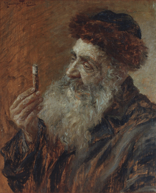 Rabbi contemplating a lit cigar /  Inspecting the Etrog...