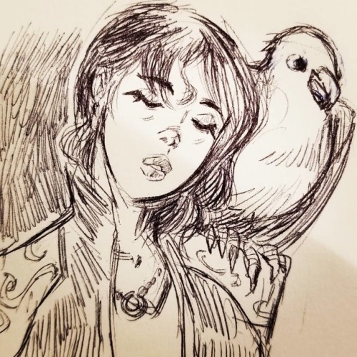 brizlart - Bird on her shoulder. #ballpointart #drawing...