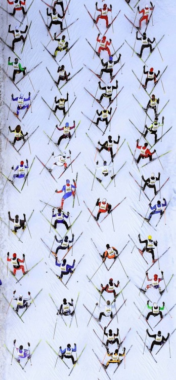 Cross-country skiers during the 2012 Engadin Skimarathon near...