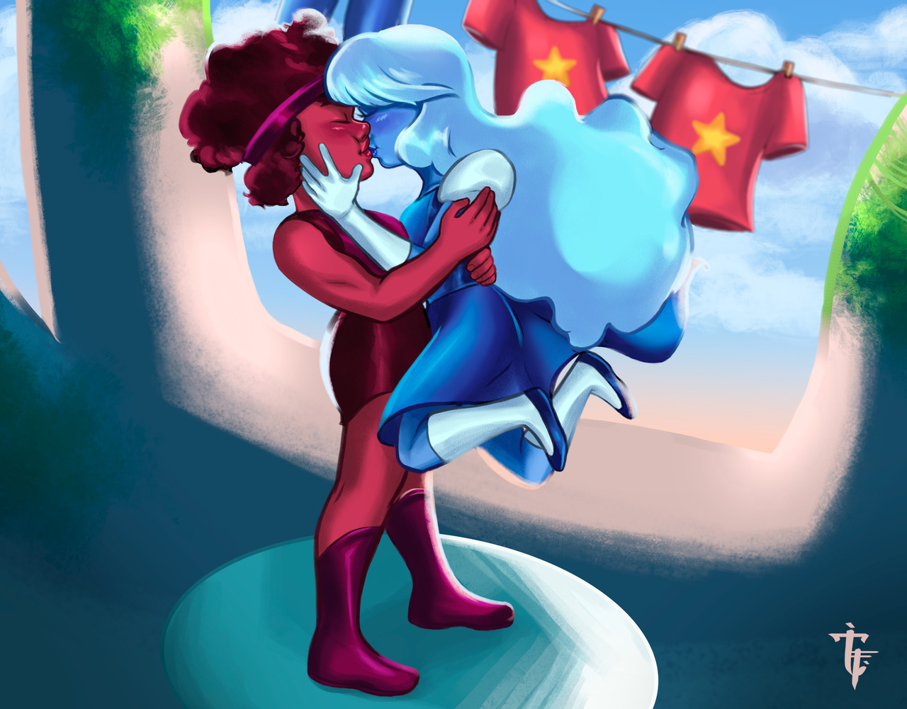 Ruby and Sapphire that I did to celebrate both pride month and brazilian valentine’s day!